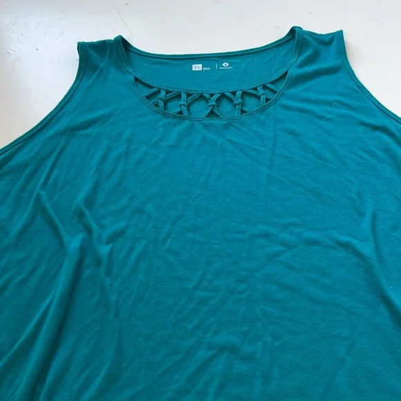 Xersion 2X Green Teal Sleeveless Braided Cut Out Tank Top - Picture 4 of 5